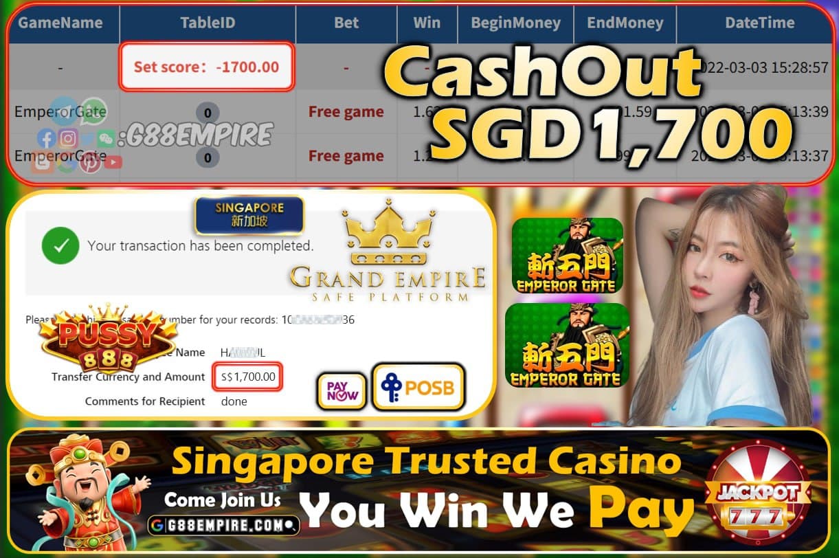 PUSSY888 - EMPERORGATE CASHOUT SGD1700 !!!