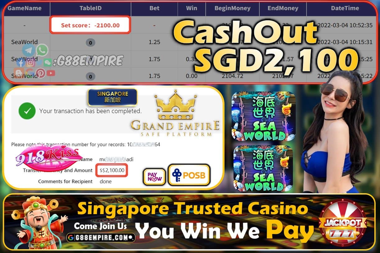 918KISS - SEAWORLD CASHOUT SGD2100 !!!