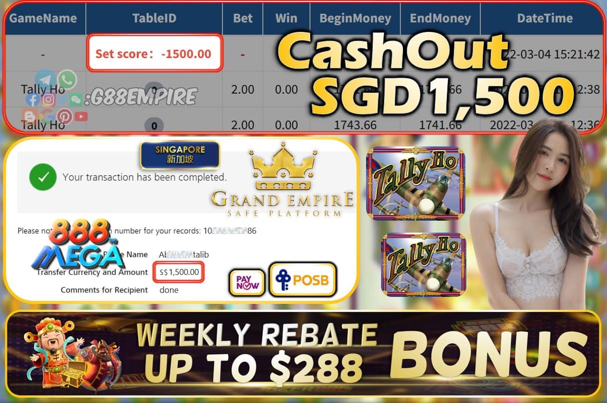 MEGA888 - TALLYHO CASHOUT SGD1500 !!!