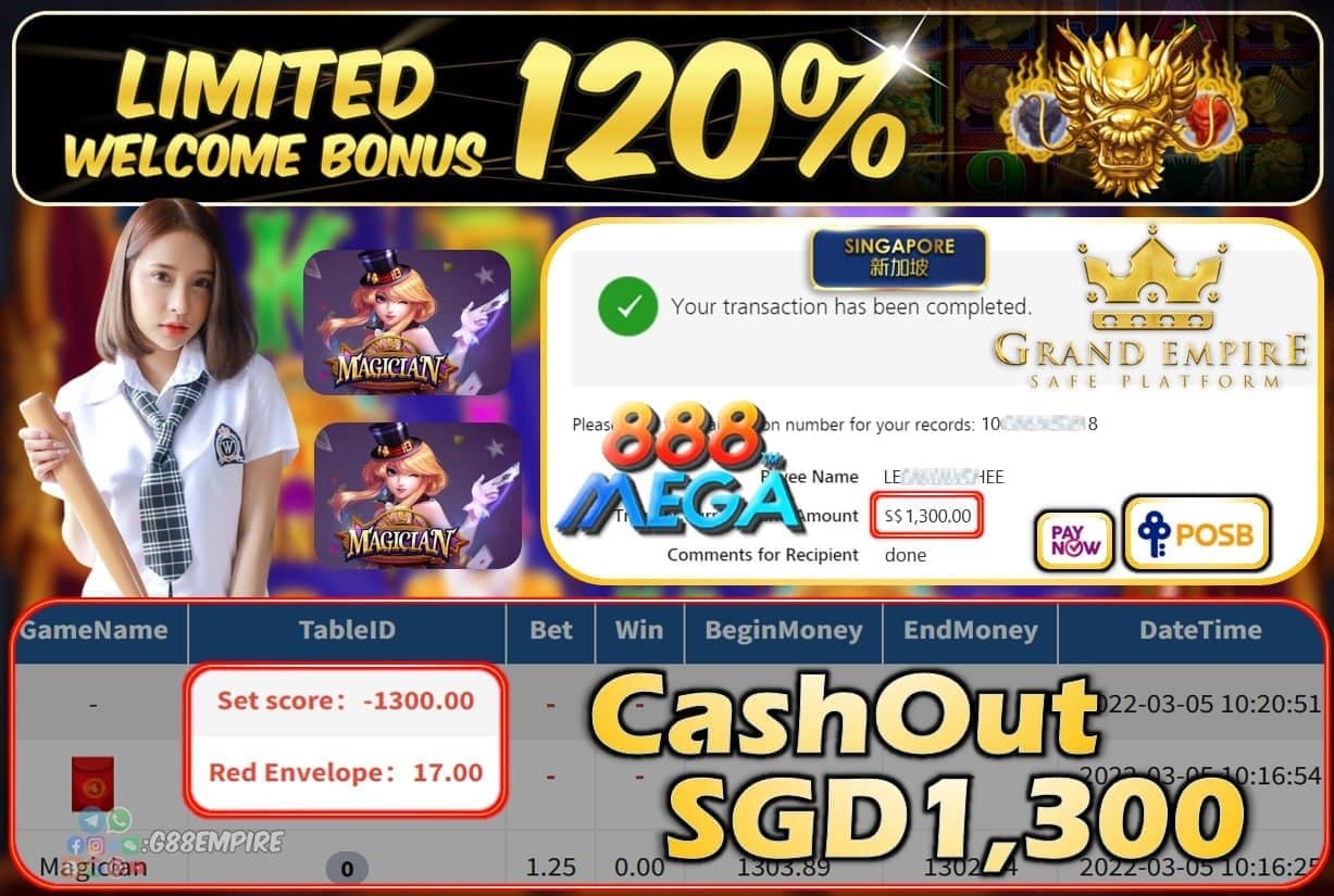 MEGA888 - MAGICIAN CASHOUT SGD1300 !!!