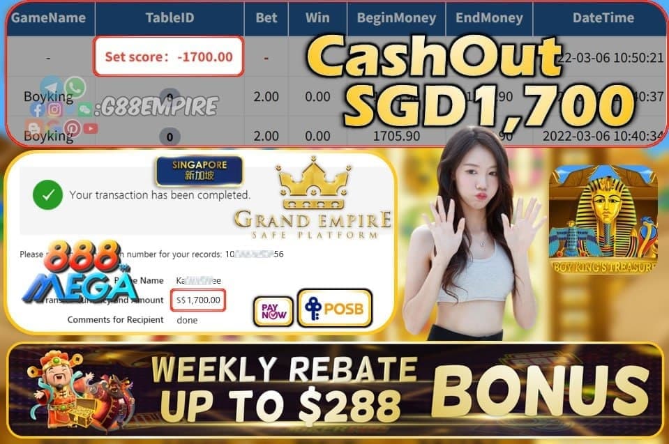 MEGA888 - BOYKING CASHOUT SGD1700 !!!