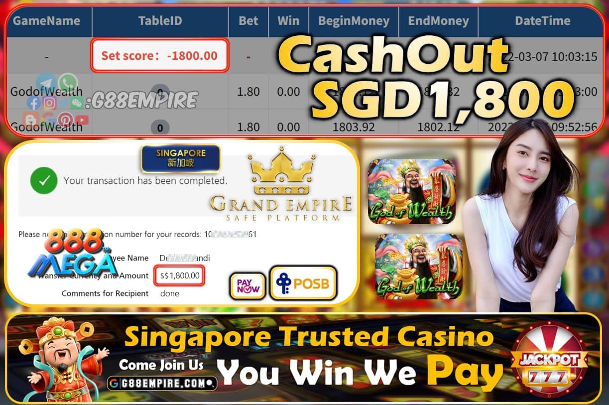 MEGA888 - GODOFWEALTH CASHOUT SGD1800 !!!