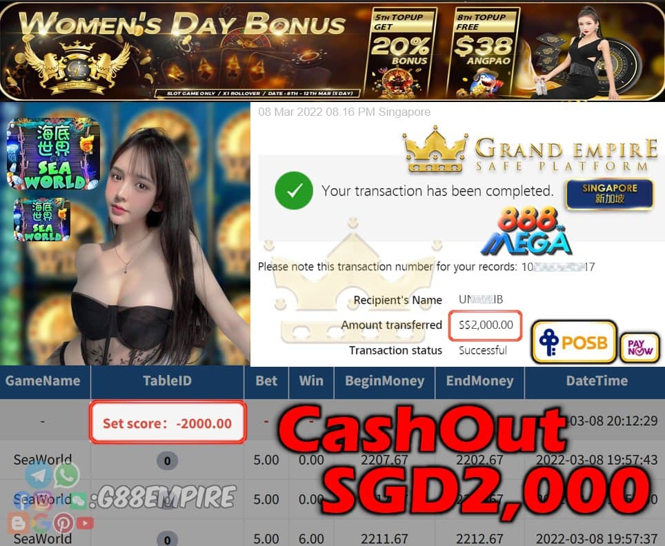 MEGA888 - SEAWORLD CASHOUT SGD2000 !!!