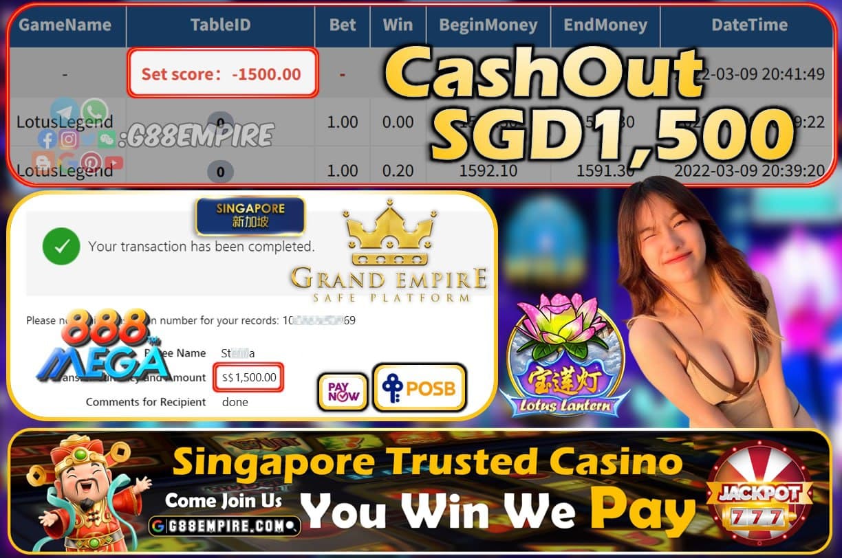 MEGA888 - LOTUS LEGEND CASHOUT SGD1500 !!!