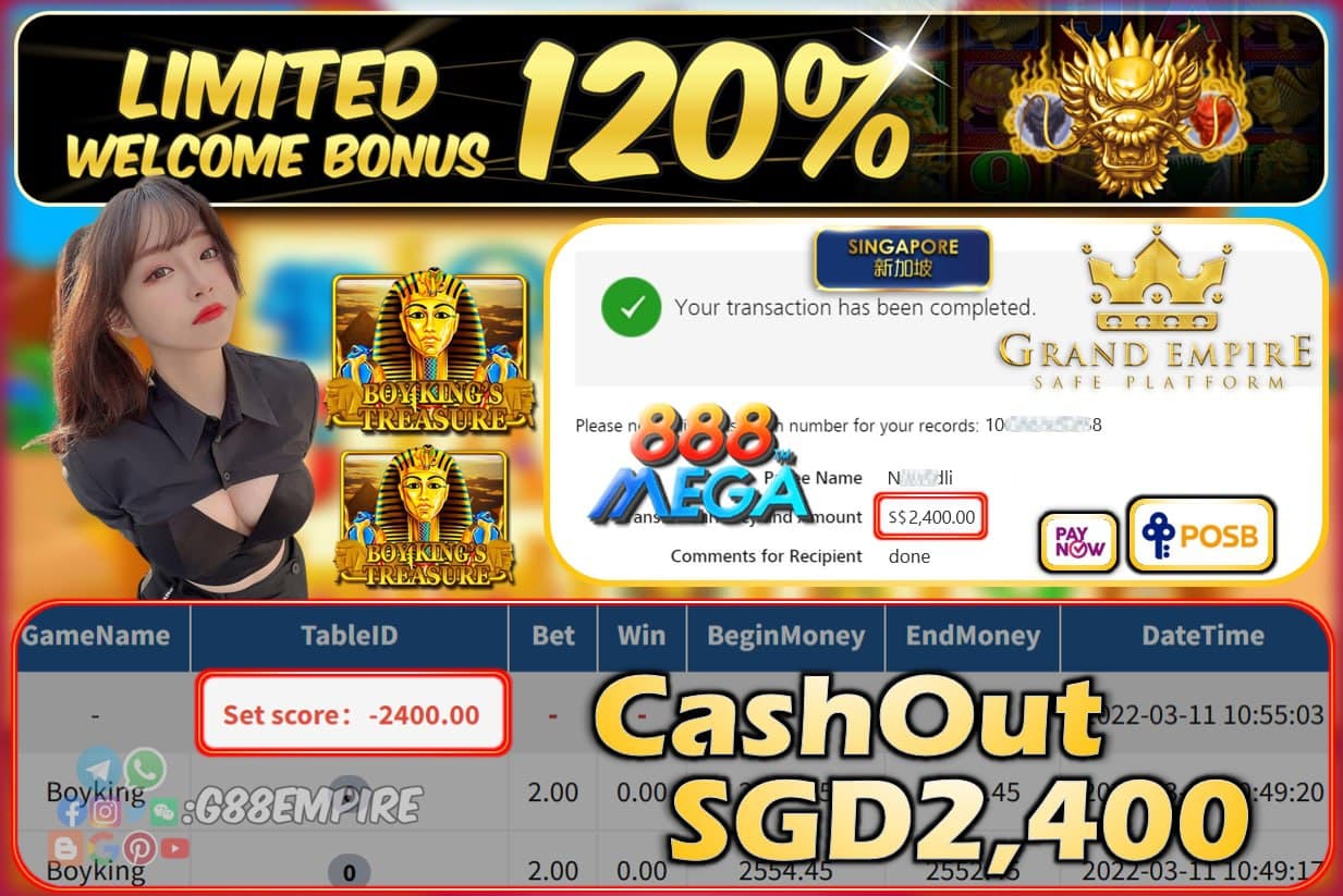 MEGA888 - BOYKING CASHOUT SGD2400 !!!