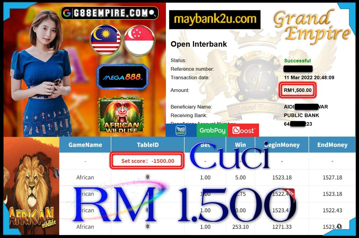 MEGA888 - AFRICAN CUCI RM1,500 !!!