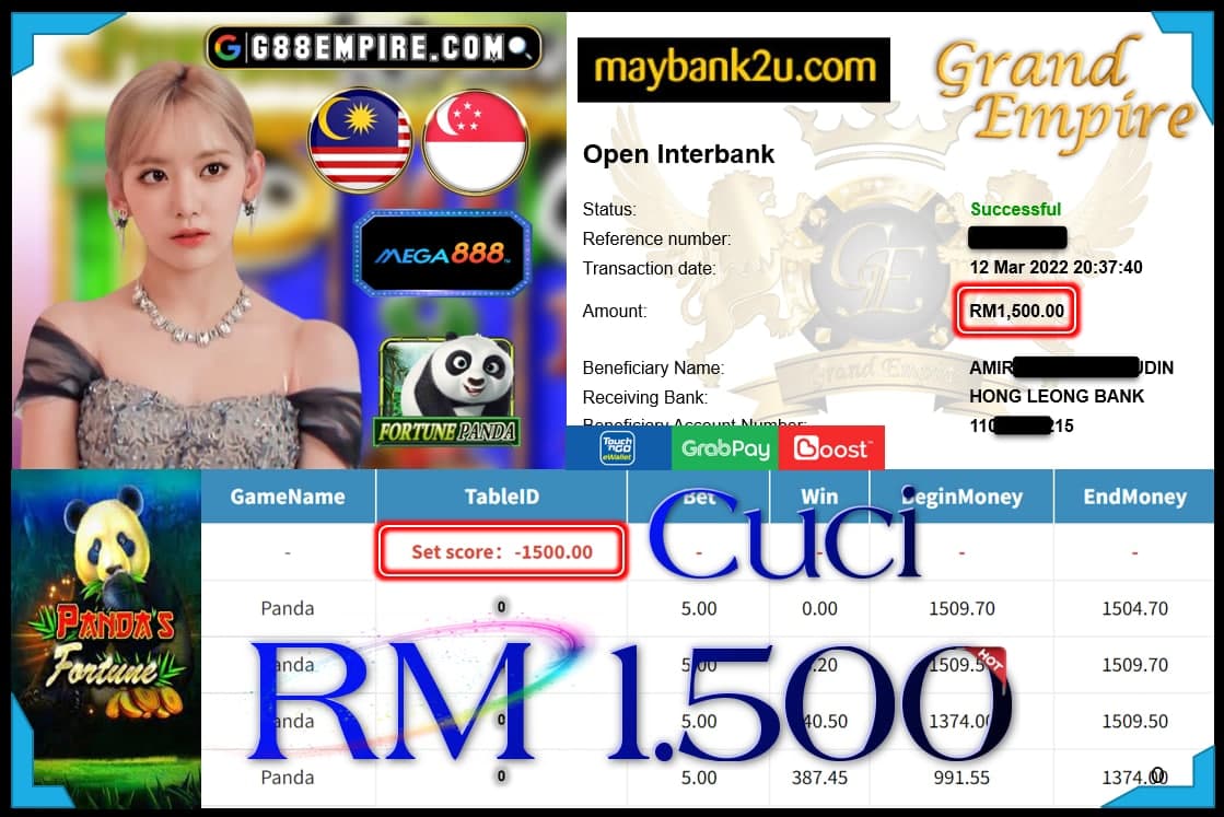 MEGA888 - PANDA CUCI RM1,500 !!!