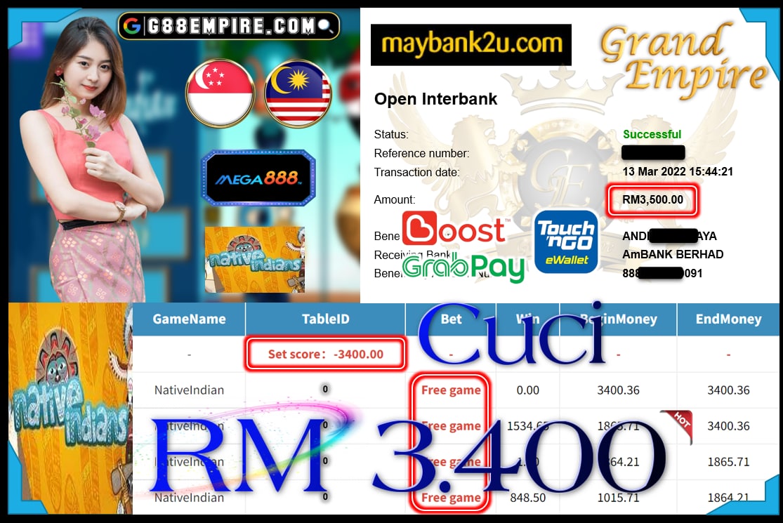 MEGA888 - NATIVEINDIAN CUCI RM3,400 !!!