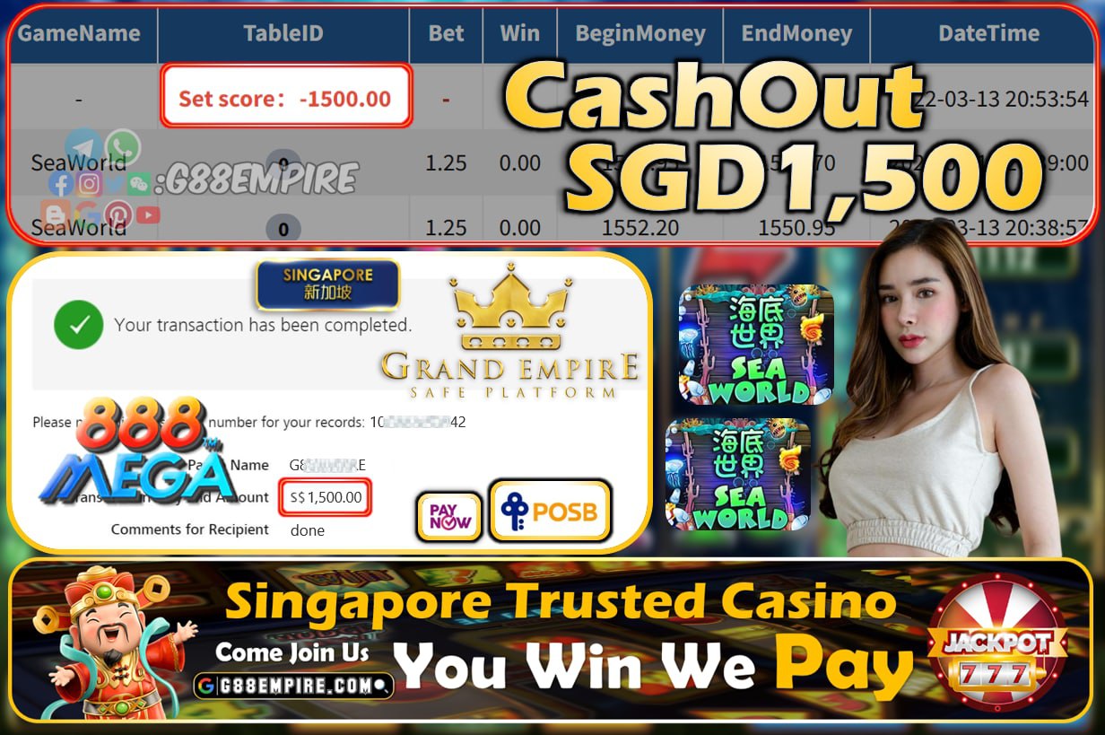 MEGA888 - SEAWORLD CASHOUT SGD1500 !!!