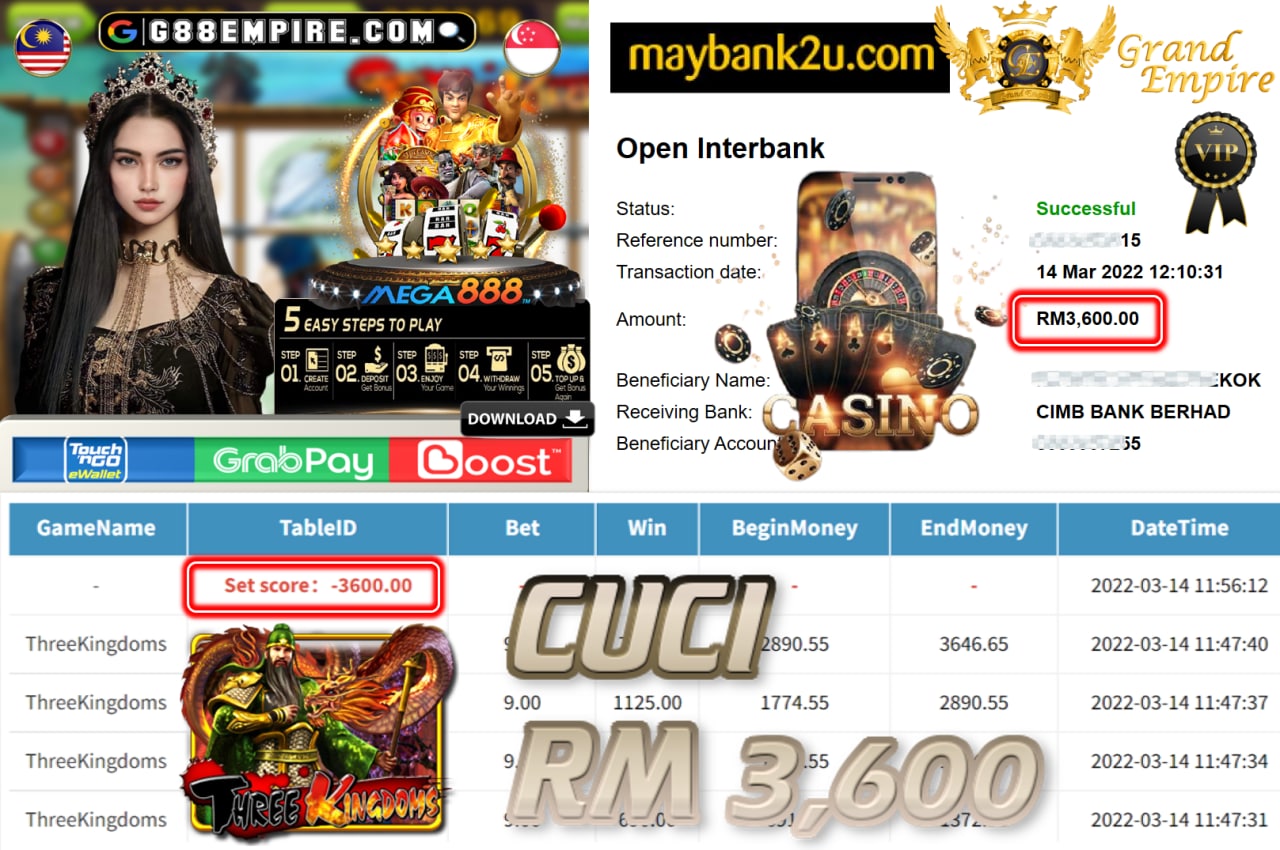 MEGA888 - THREEKINGDOMS CUCI RM3,600 !!!