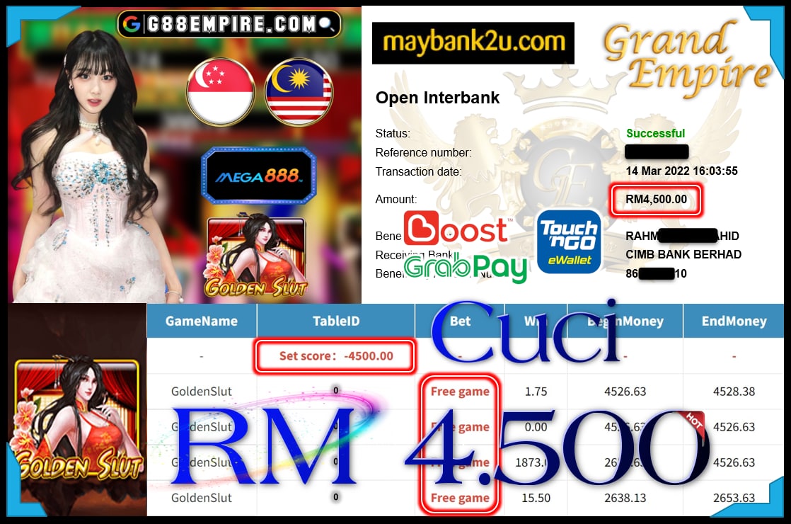 MEGA888 - GOLDENSLUT CUCI RM4,500 !!!