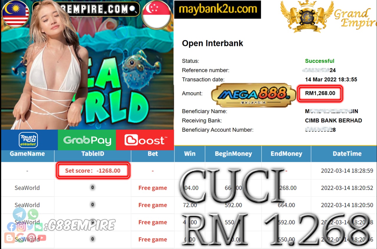 MEGA888 - SEAWORLD CUCI RM1,268 !!!