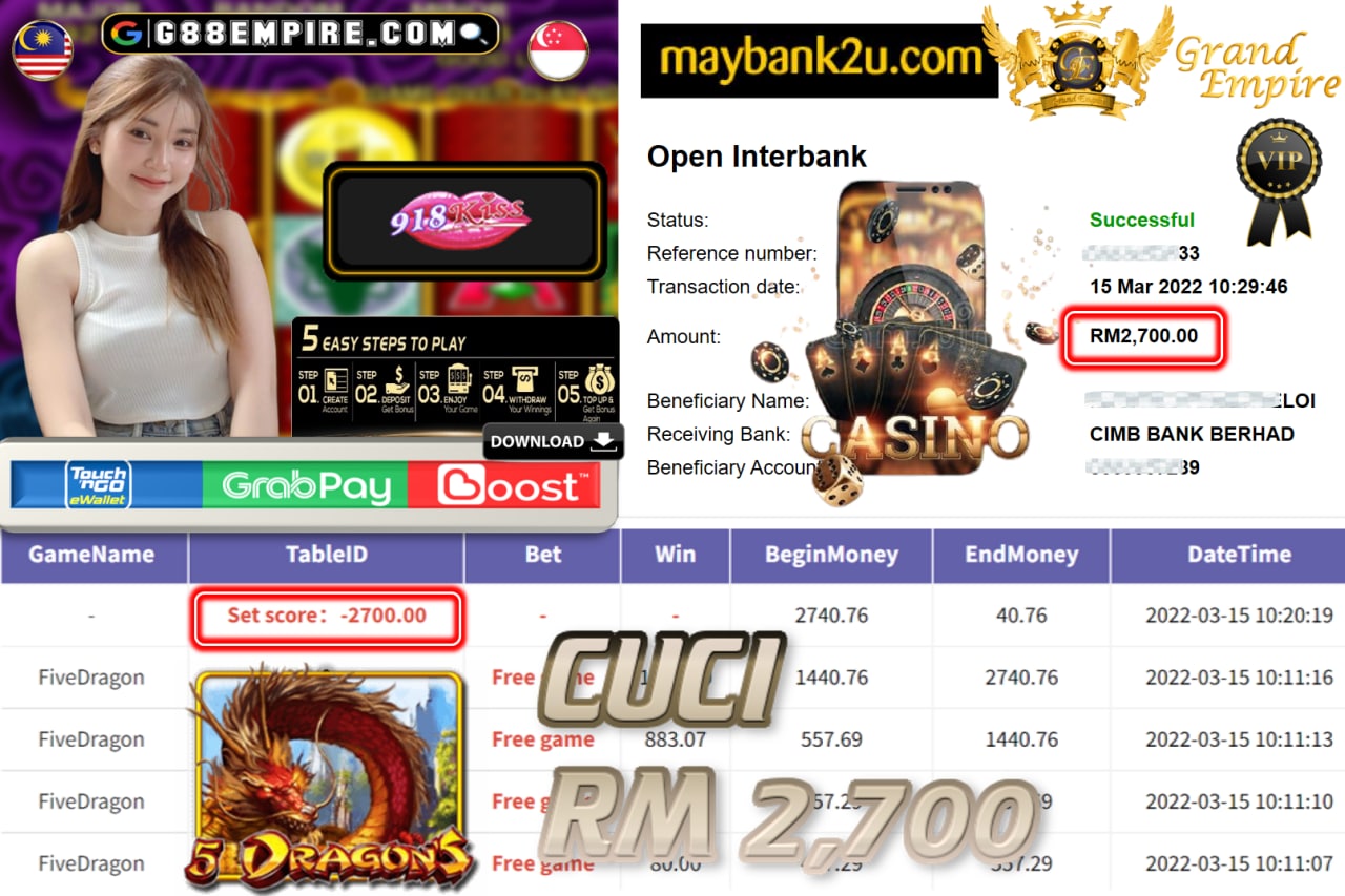 MEGA888 - FIVEDRAGON'S CUCI RM2,700 !!!