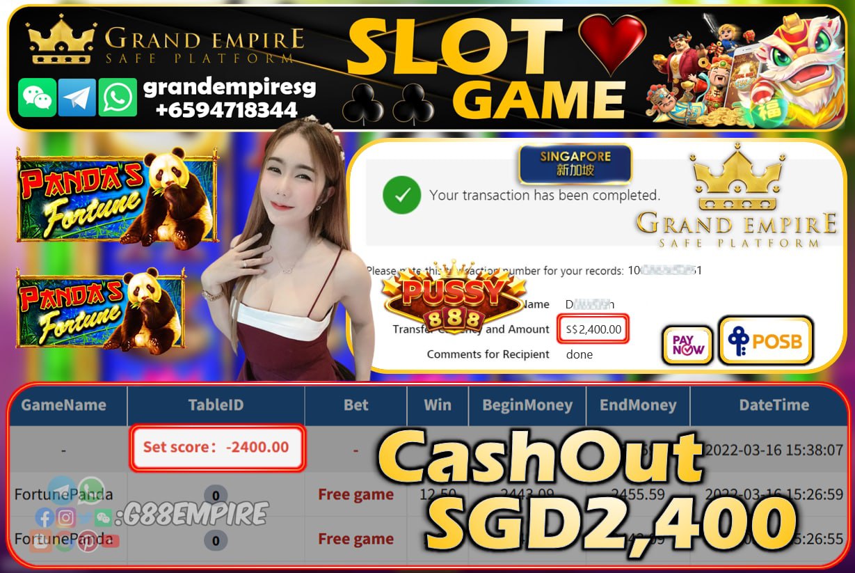 PUSSY888 - FORTUNE PANDA CASHOUT SGD2400 !!!