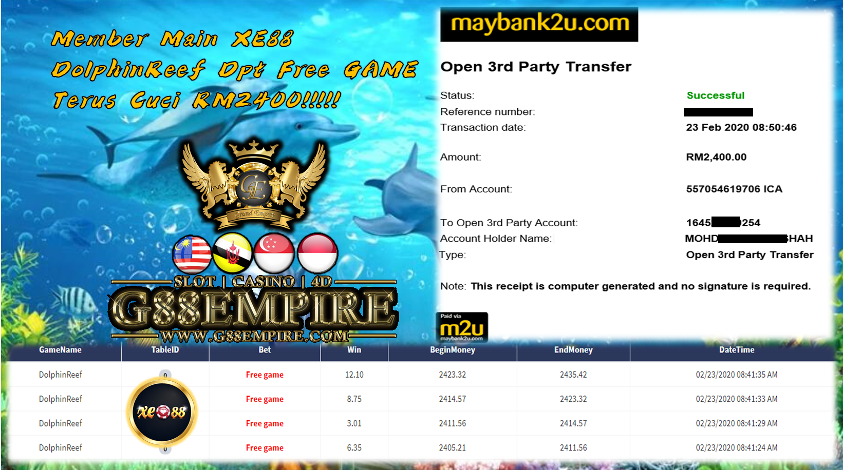 MEMBER MAIN XE88 DOLPHIN DEEF MINTA CUCI RM 2400!!!