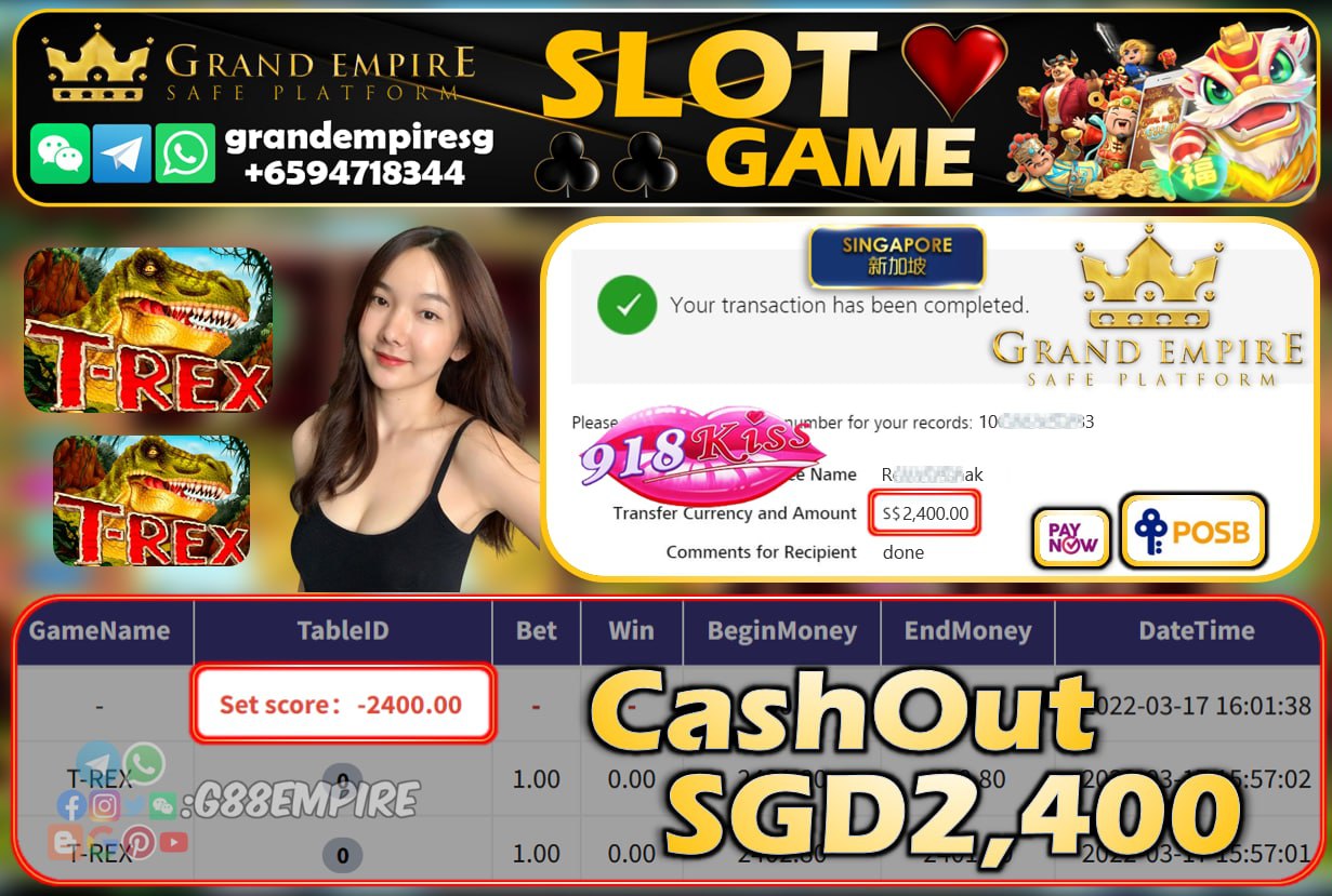 918KISS - T-REX CASHOUT SGD2400 !!!