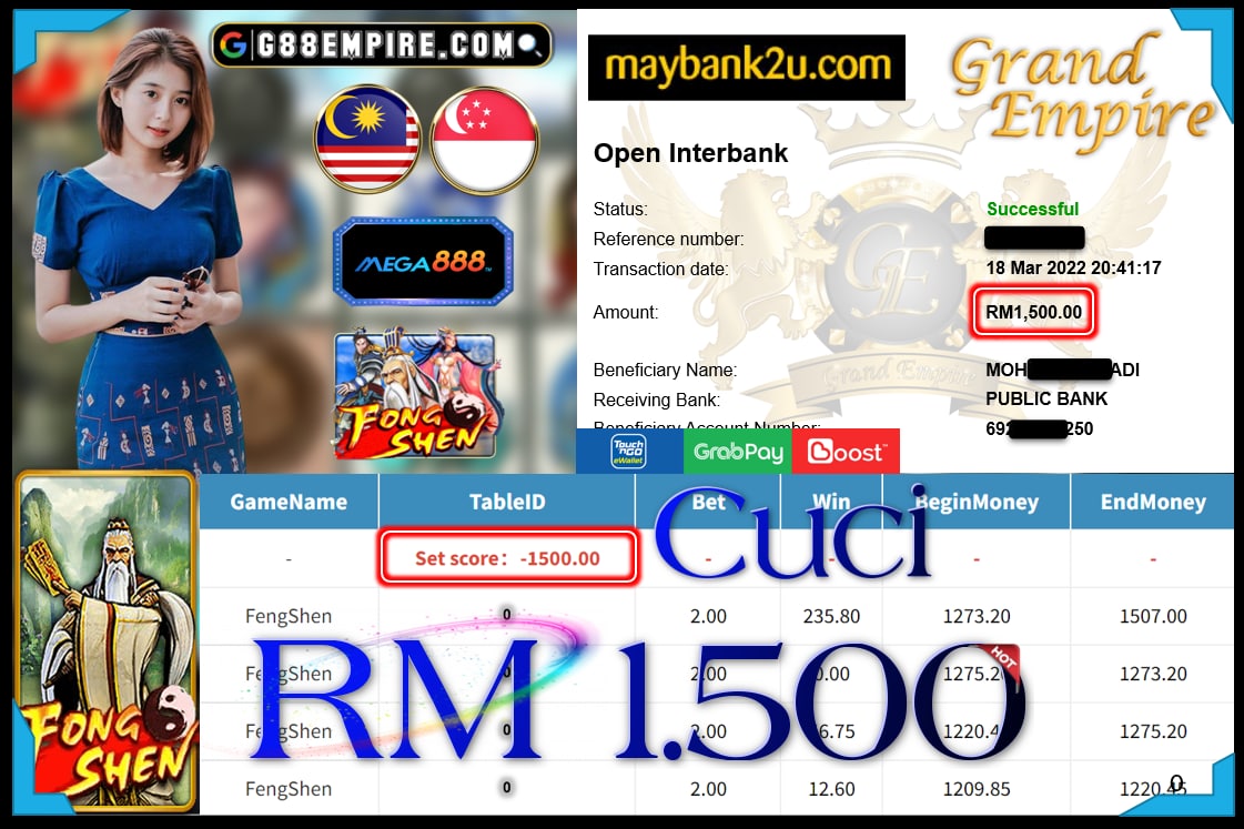 MEGA888 - FENGSHEN CUCI RM1,500 !!!