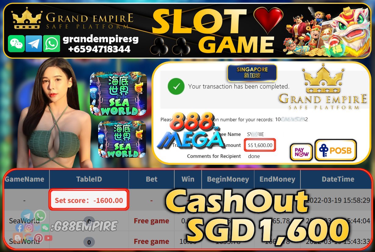 MEGA888 - SEAWORLD CASHOUT SGD1600 !!!