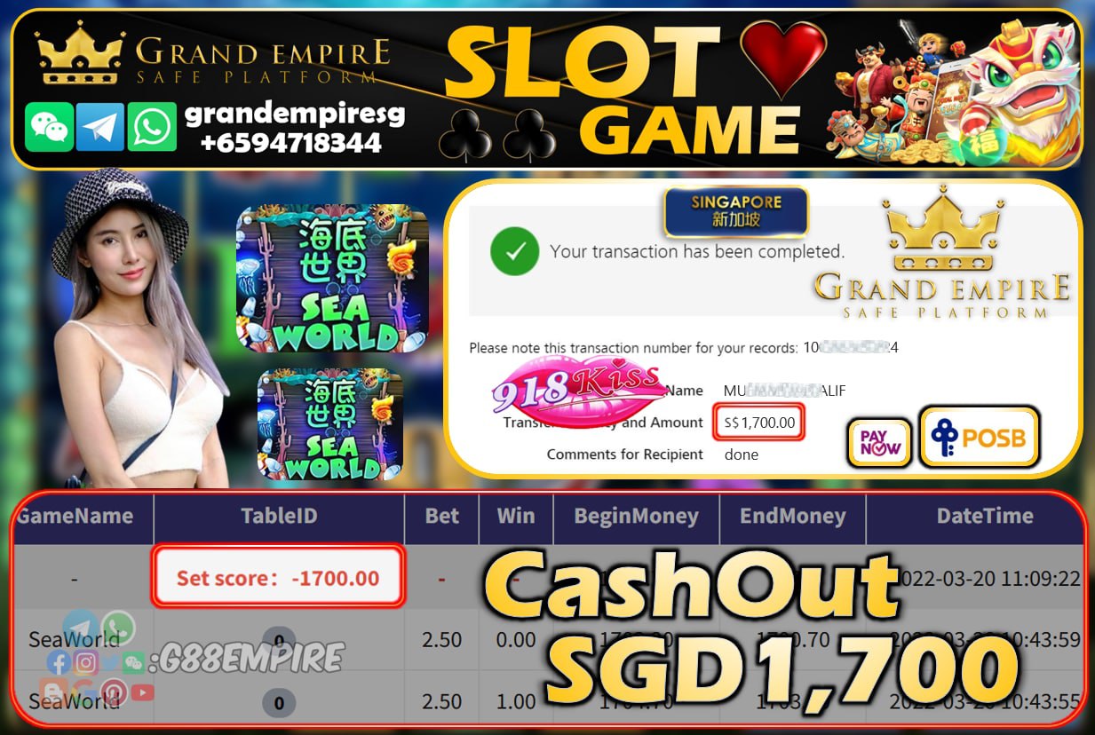 918KISS - SEAWORLD CASHOUT SGD1700 !!!