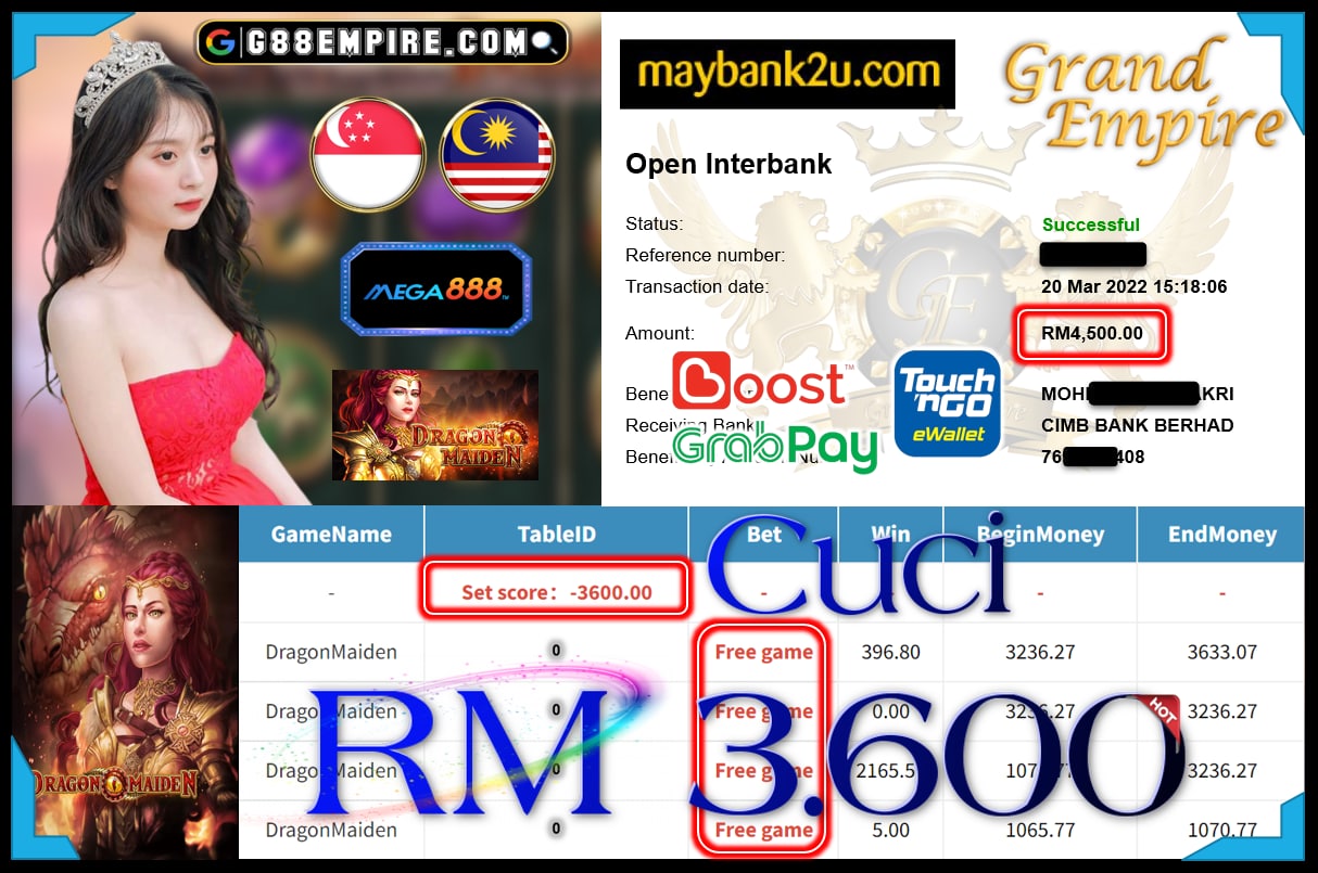 MEGA888 - DRAGONMAIDEN CUCI RM3,600 !!!