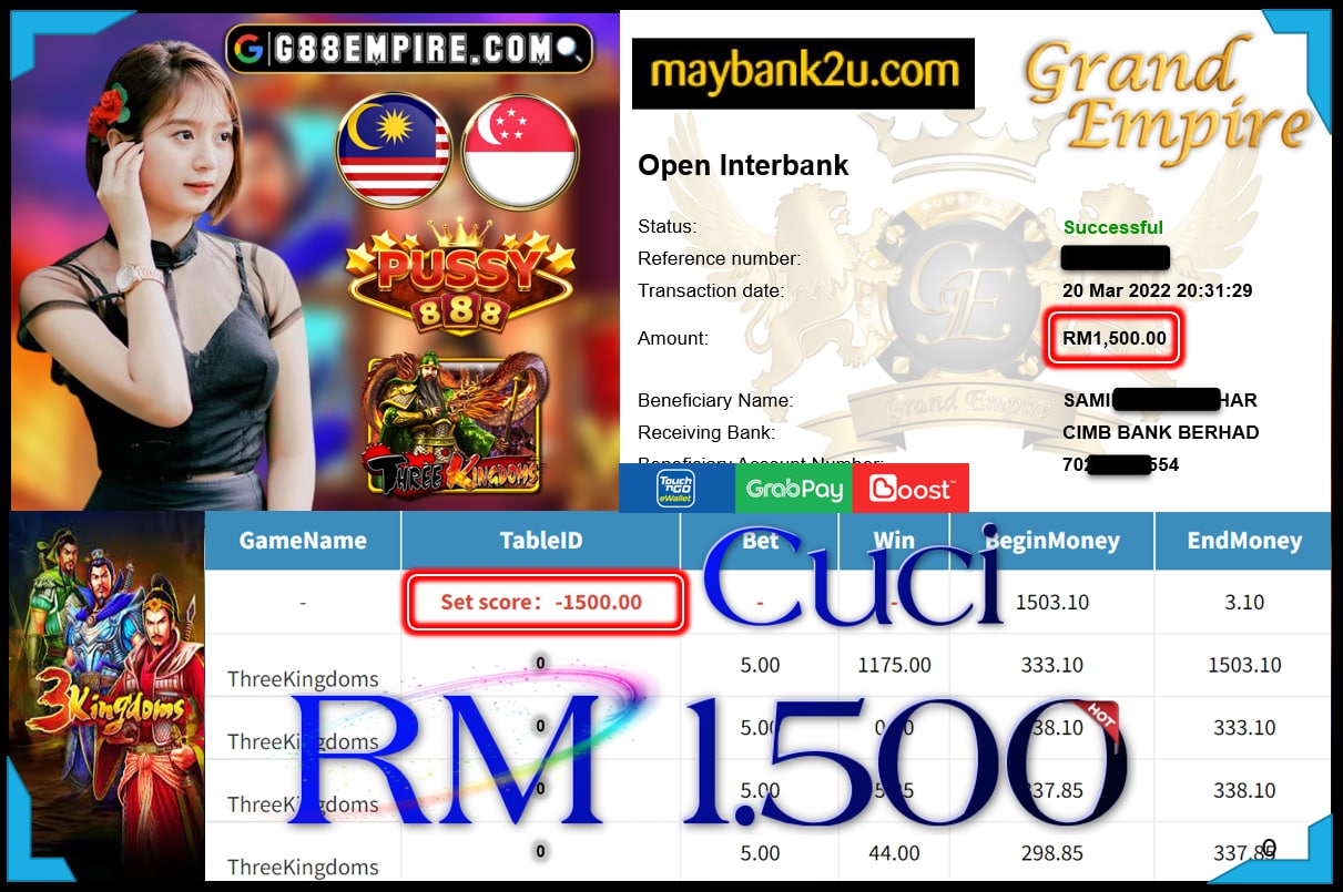 PUSSY888 - THREEKINGDOMS CUCI RM1,500 !!!