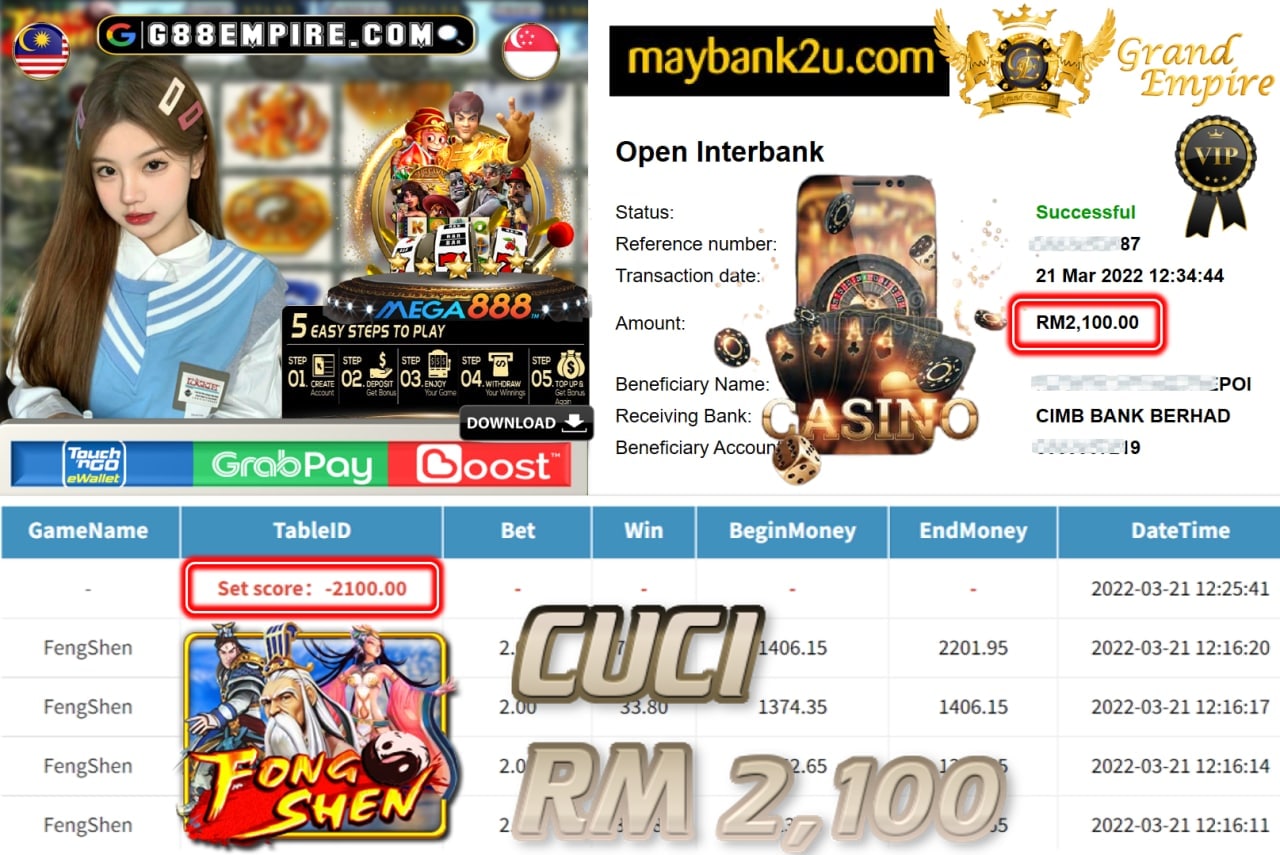 MEGA888 - FENGSHEN CUCI RM2,100 !!!