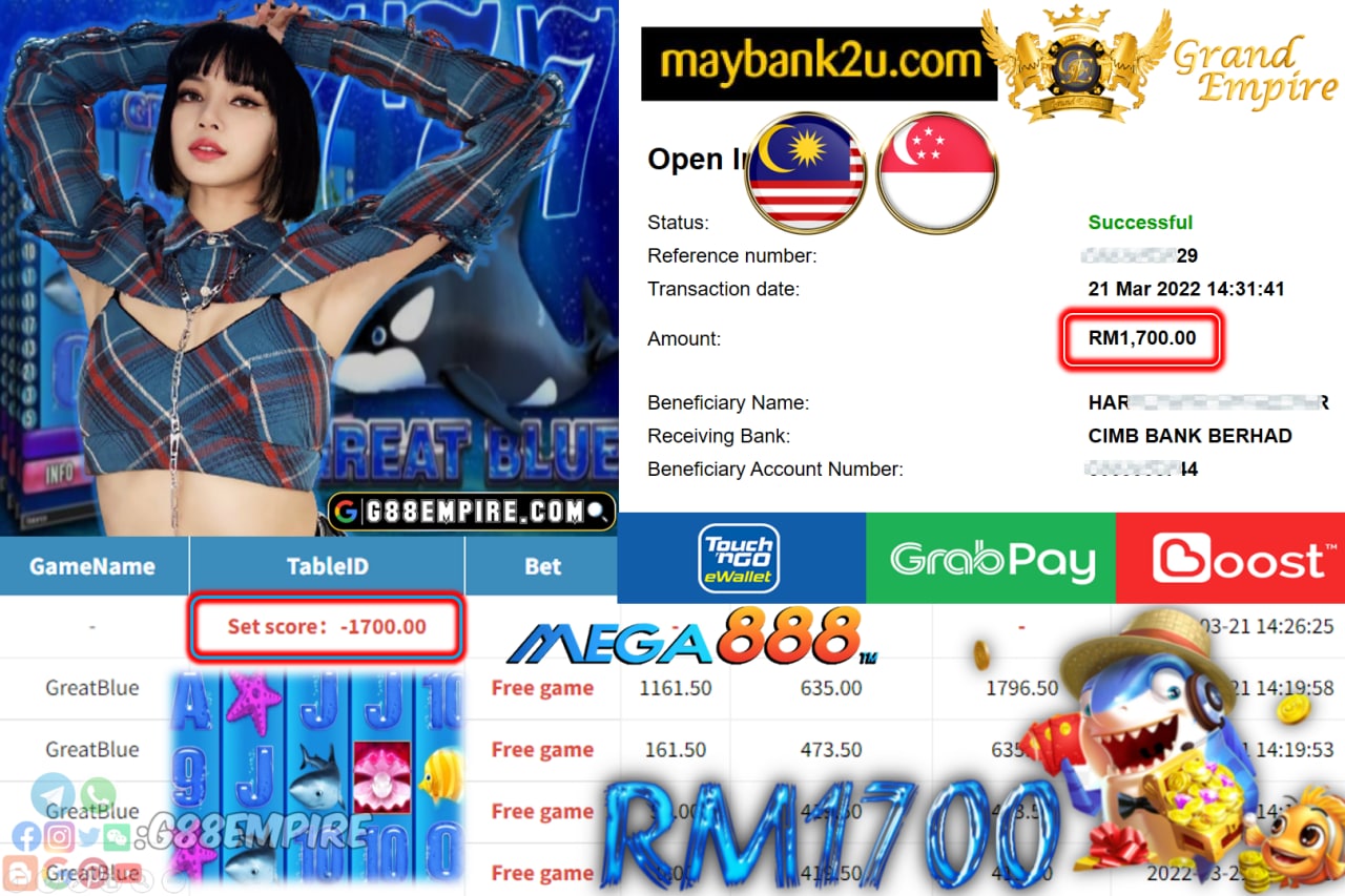 MEGA888 - GREATBLUE CUCI RM1,700 !!!