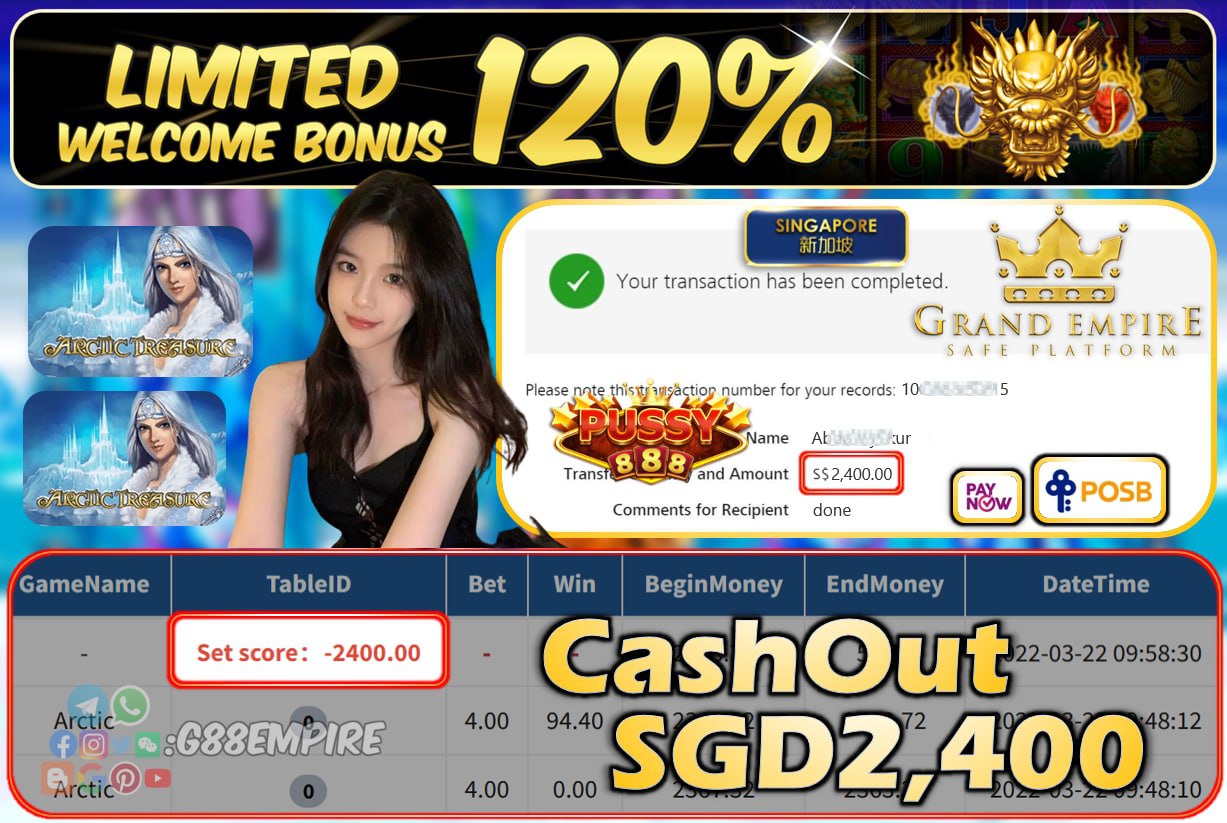 PUSSY888 - ARCTIC CASHOUT SGD2400 !!!