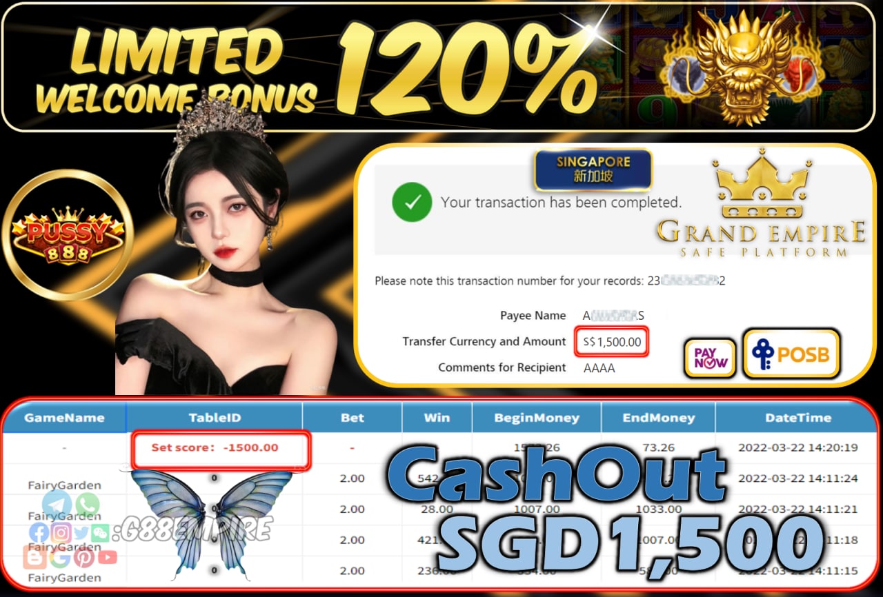 PUSSY888 - FAIRYGARDEN CASHOUT SGD1500 !!!