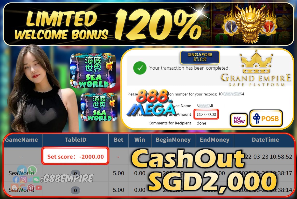 MEGA888 - SEAWORLD CASHOUT SGD2000 !!!