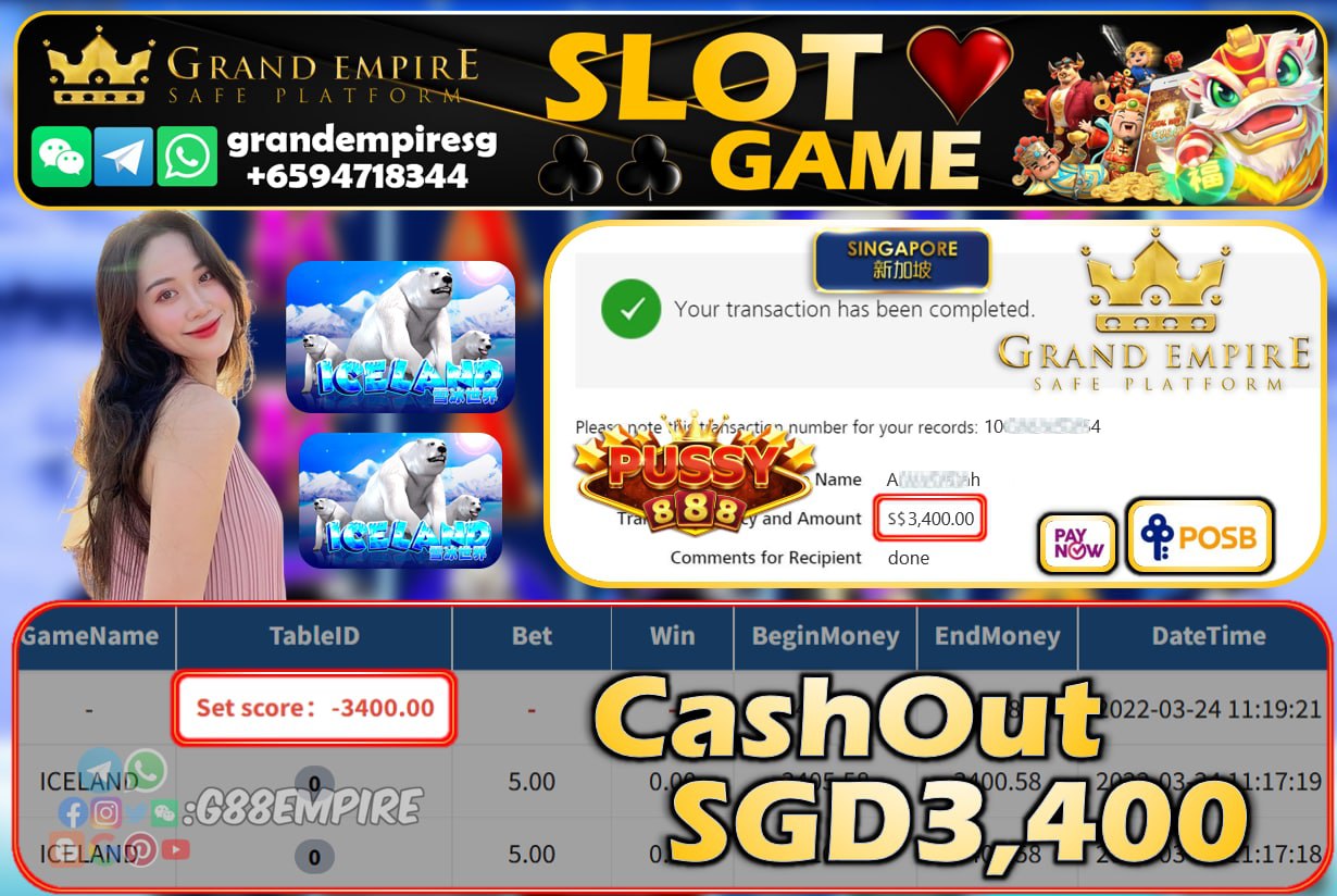 PUSSY888 - ICELAND CASHOUT SGD3400 !!!