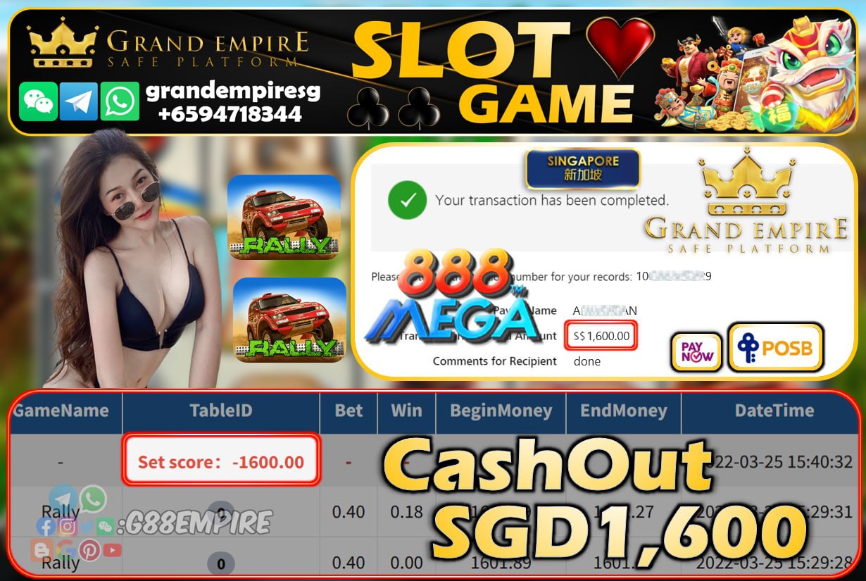 MEGA888 - RALLY CASHOUT SGD1600 !!!