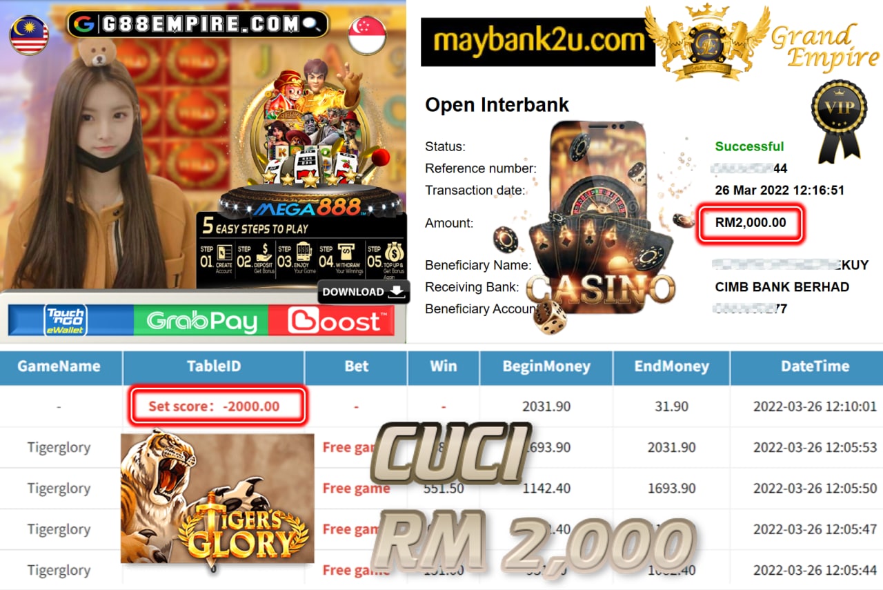 MEGA888 - TIGERGLORY CUCI RM2,000 !!!