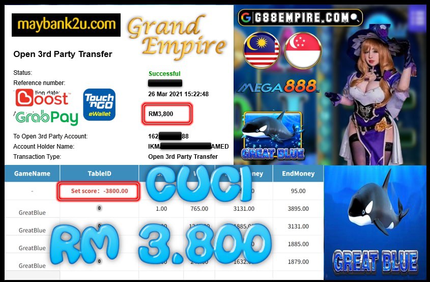 MEGA888 -GREATBLUE CUCI RM3.800 !!!