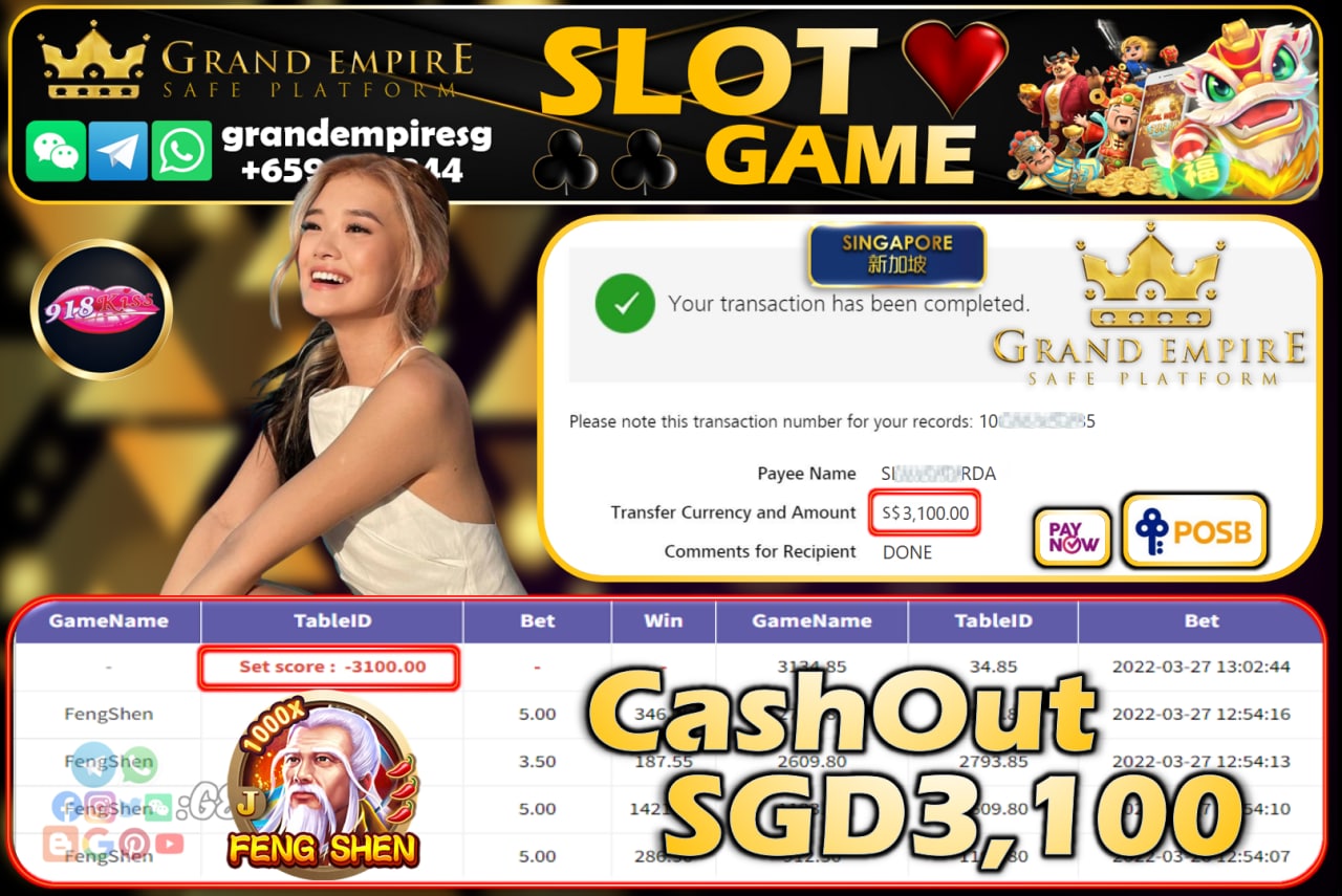 918KISS - FENGSHEN CASHOUT SGD3100 !!!