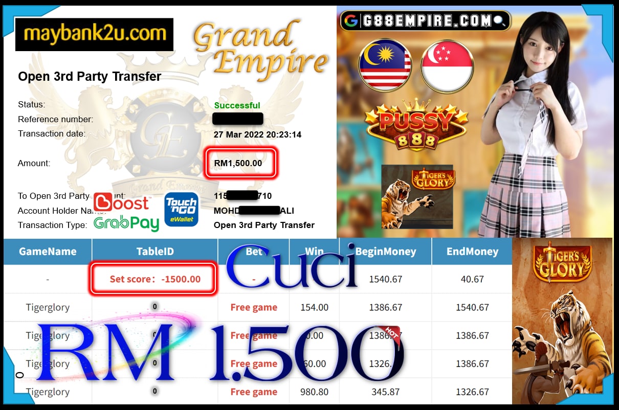 PUSSY888 - TIGERGLORY CUCI RM1,500 !!!