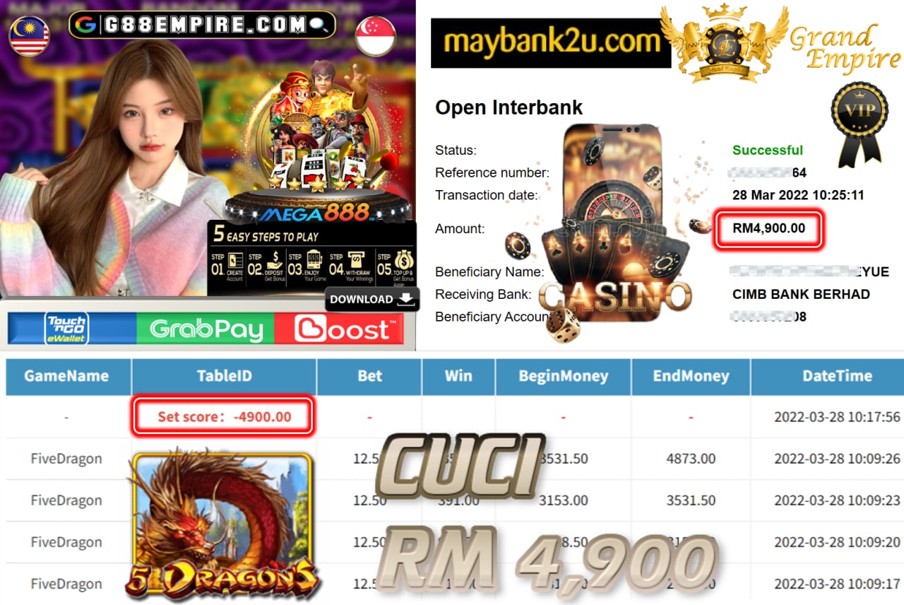 MEGA888 - FIVEDRAGON CUCI RM4,900 !!!