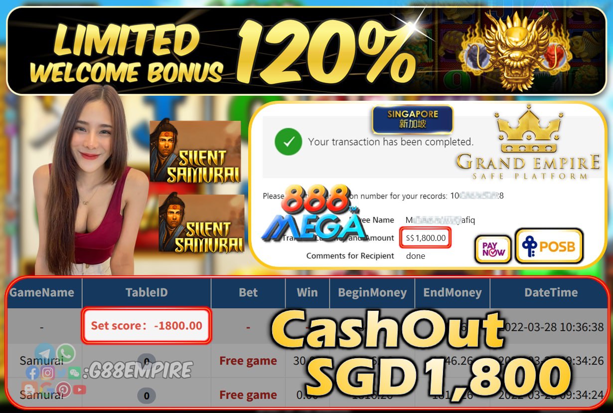 MEGA888 - SAMURAI CASHOUT SGD1800 !!!