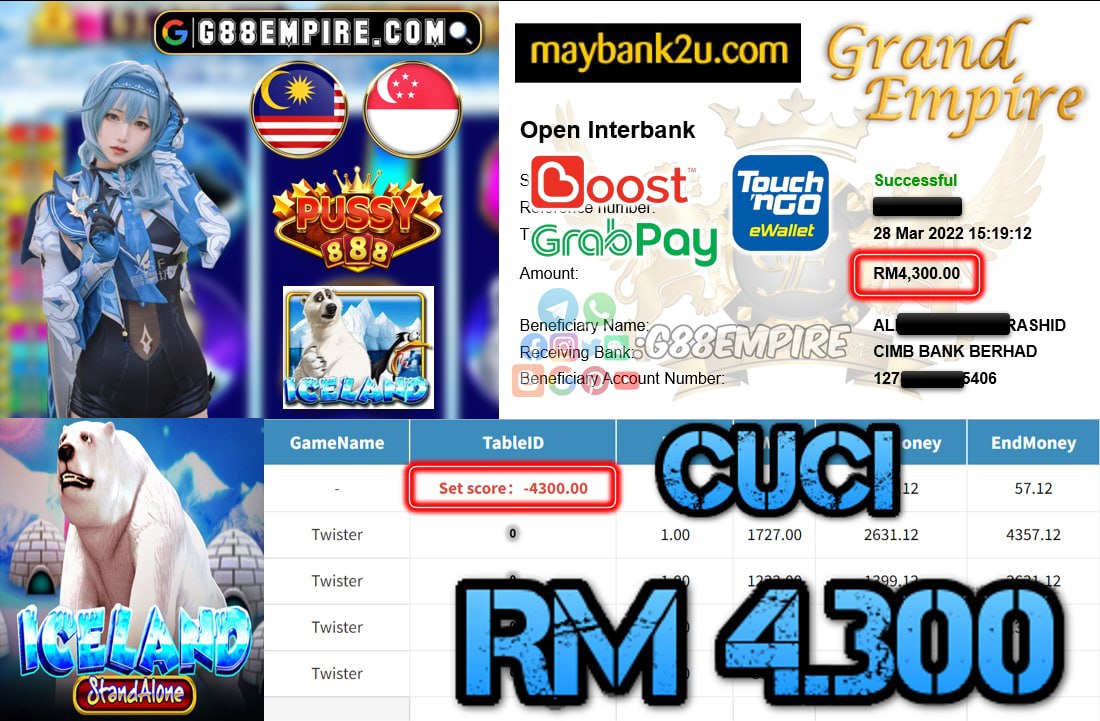 PUSSY888 - ICELAND CASHOUT RM4.300 !!!