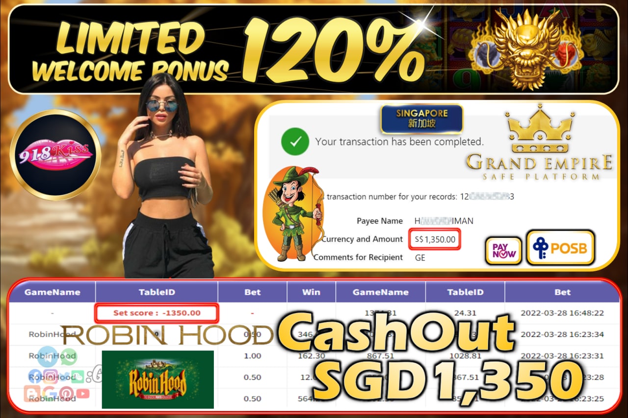 918KISS - ROBINHOOD CASHOUT SGD 1,350