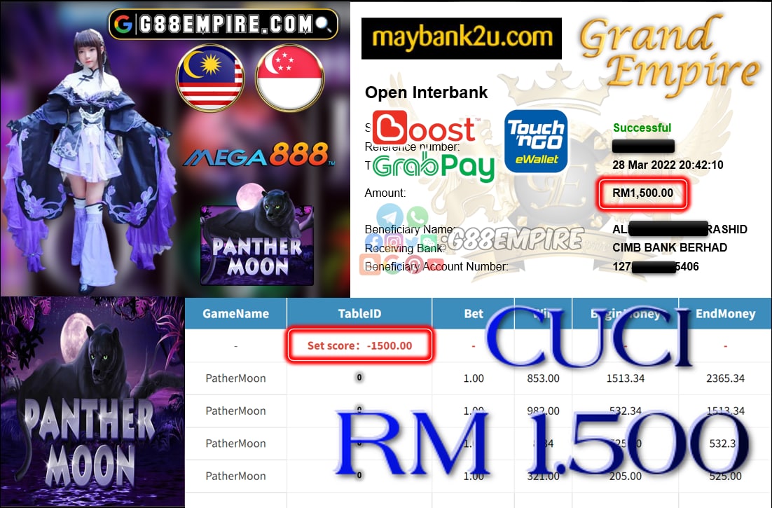 MEGA888 -PANTHERMOON CASHOUT RM1.500 !!!