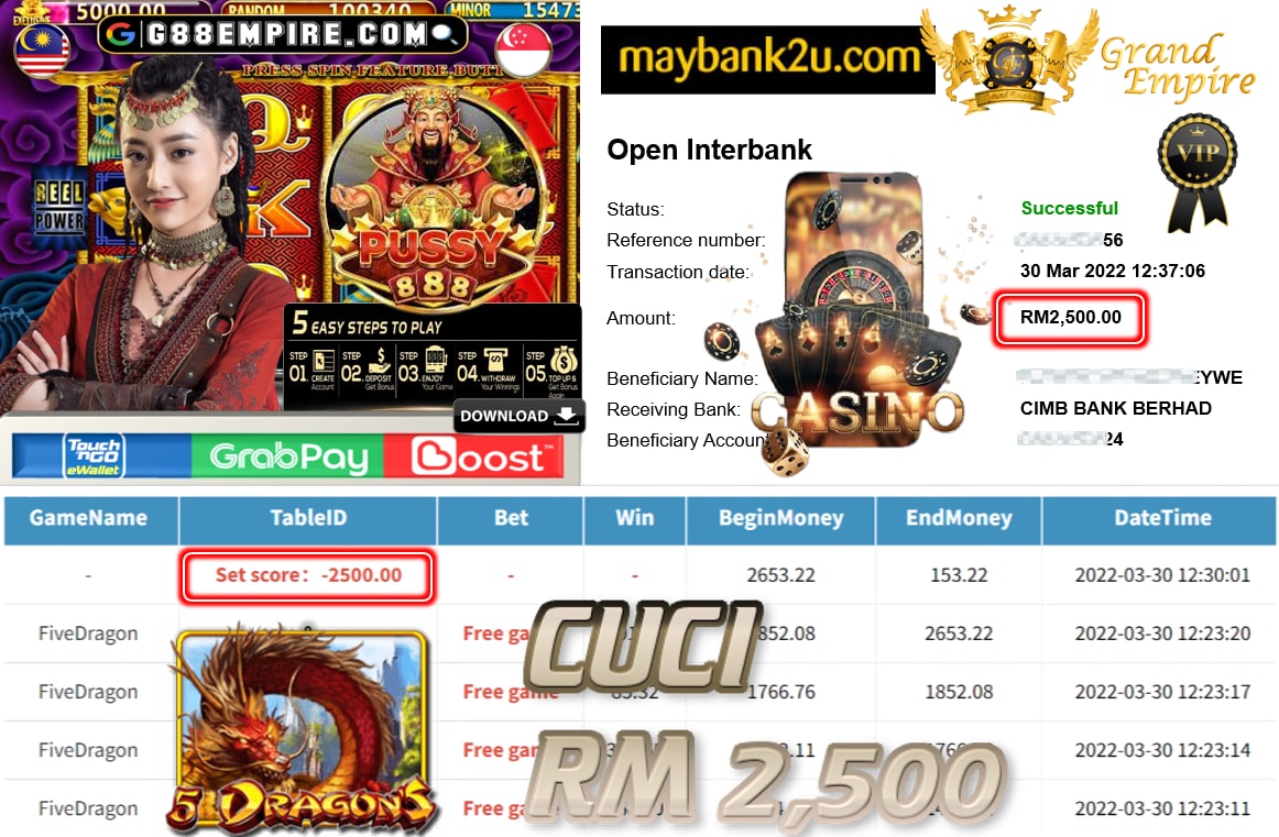 PUSSY888 - FIVEDRAGON CUCI RM2,500 !!!