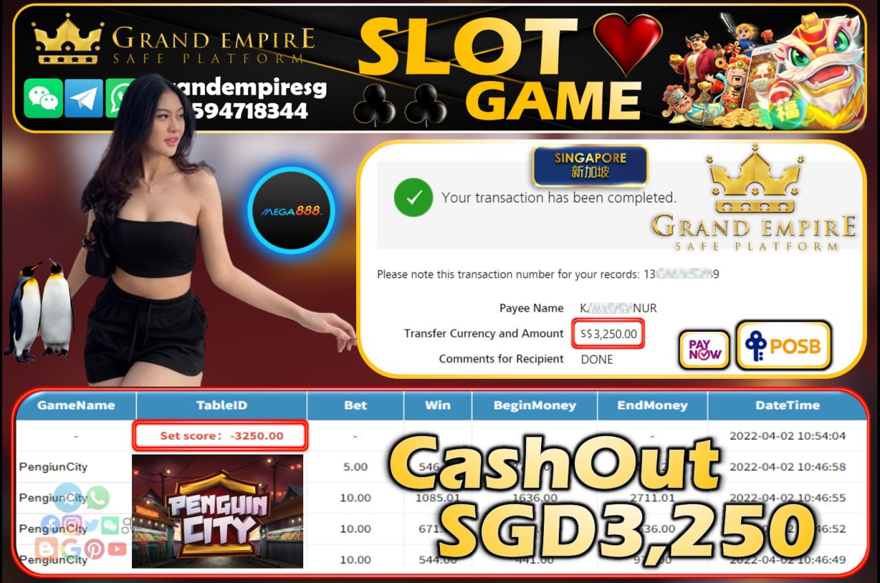 MEGA888 - PENGIUNCITY CASHOUT SGD3250!!!