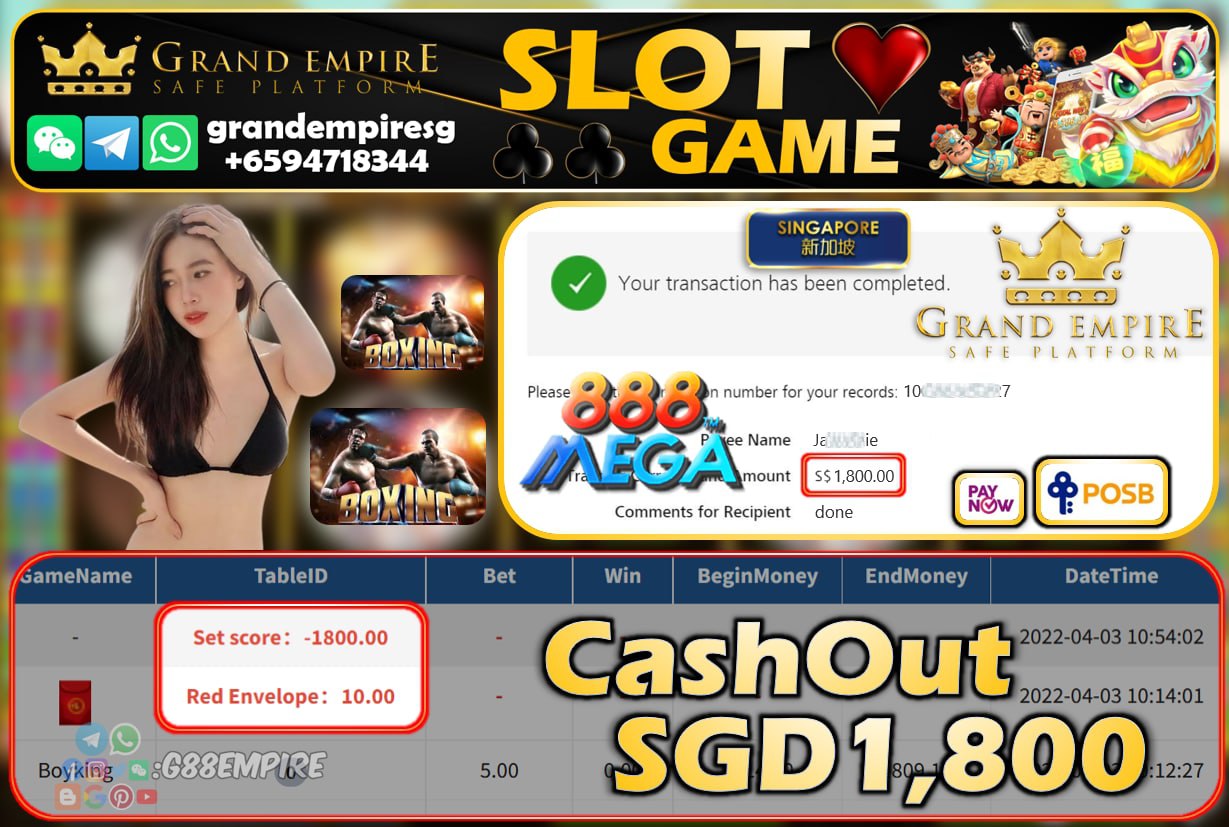 MEGA888 - BOYKING CASHOUT SGD1800 !!!