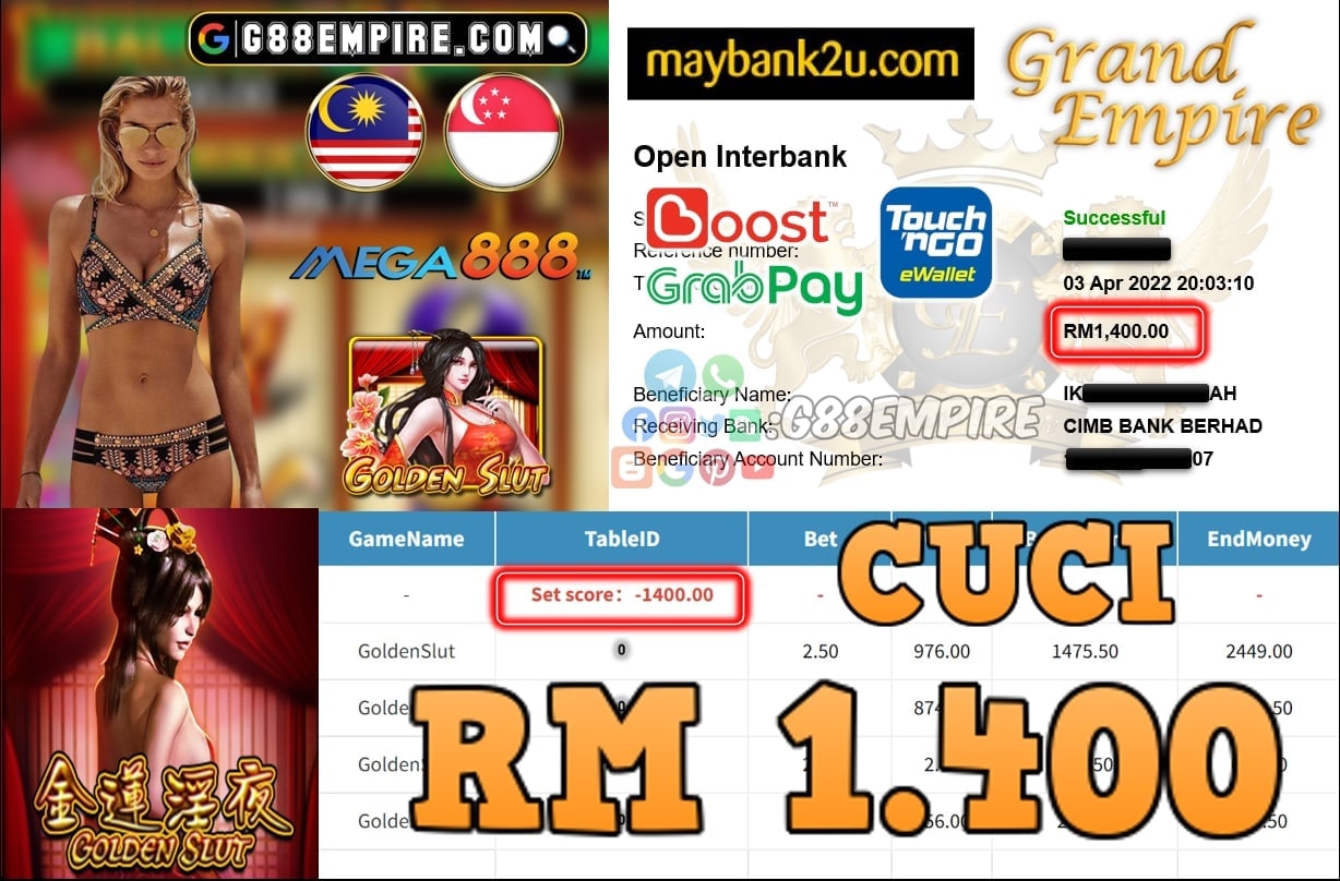 MEGA888 - GOLDENSLUT - CUCI RM1.400 !!!