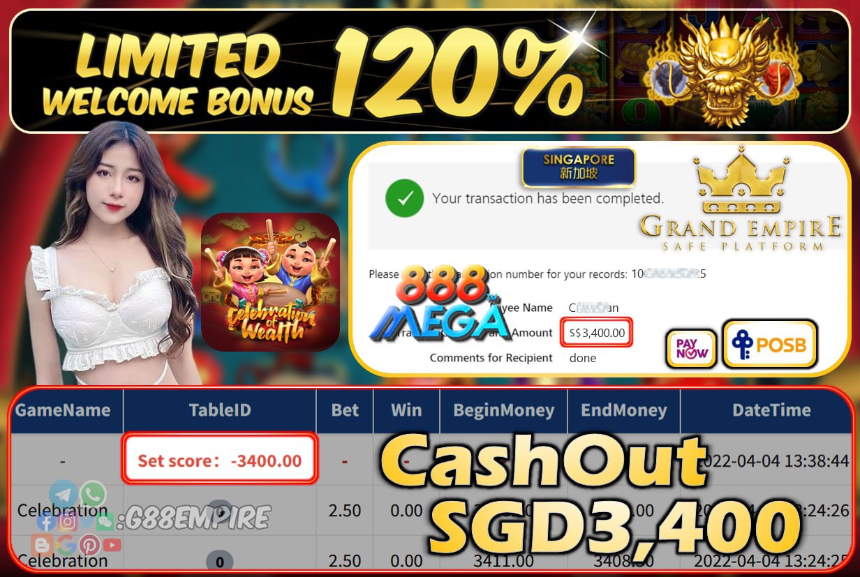 MEGA888 - CELEBRATION CASHOUT SGD3400 !!!