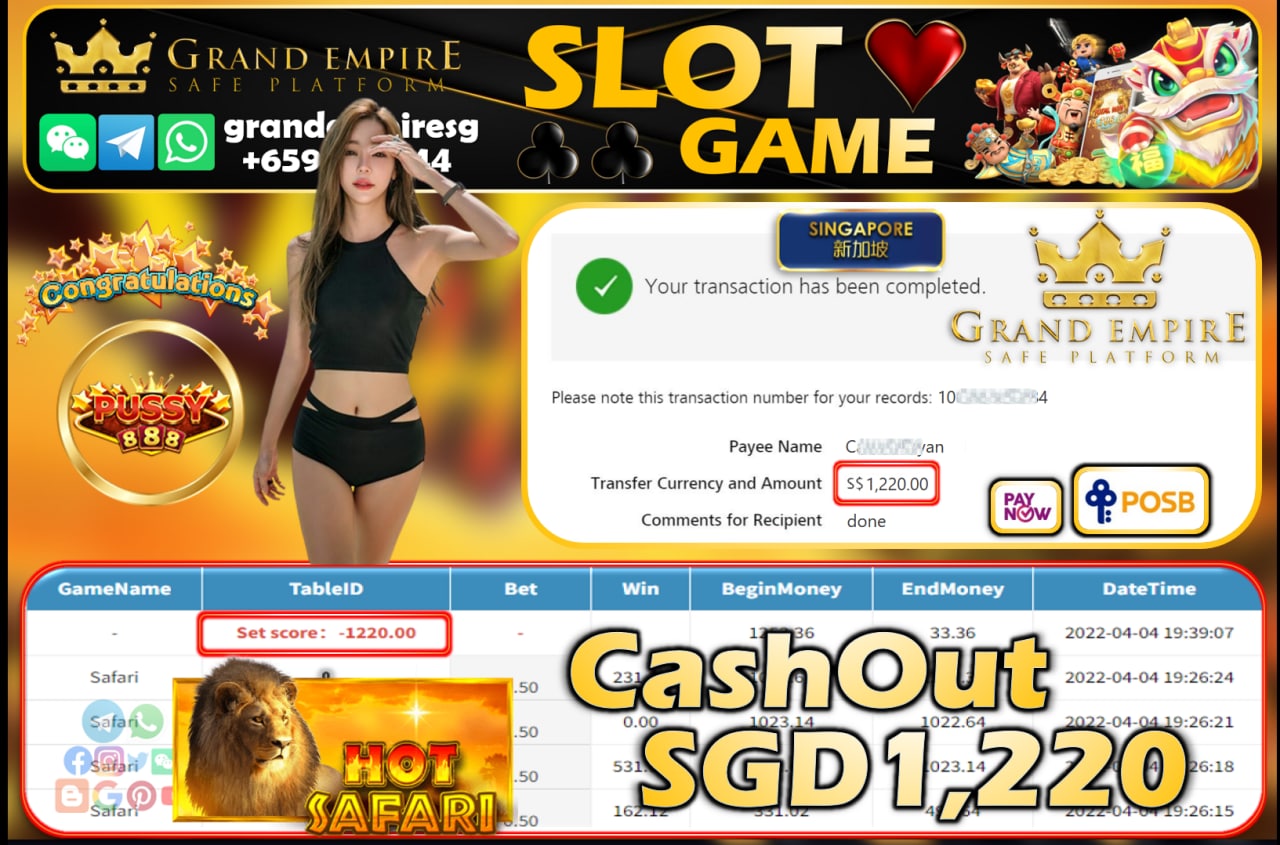 PUSSY888 - SAFARI CASHOUT SGD 1220 !!!