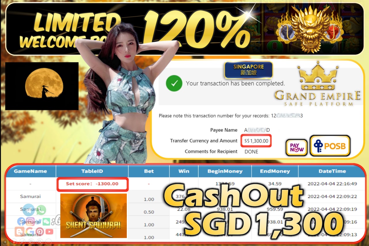 PUSSY888 - SAMURAI CASHOUT SGD 1300!!!