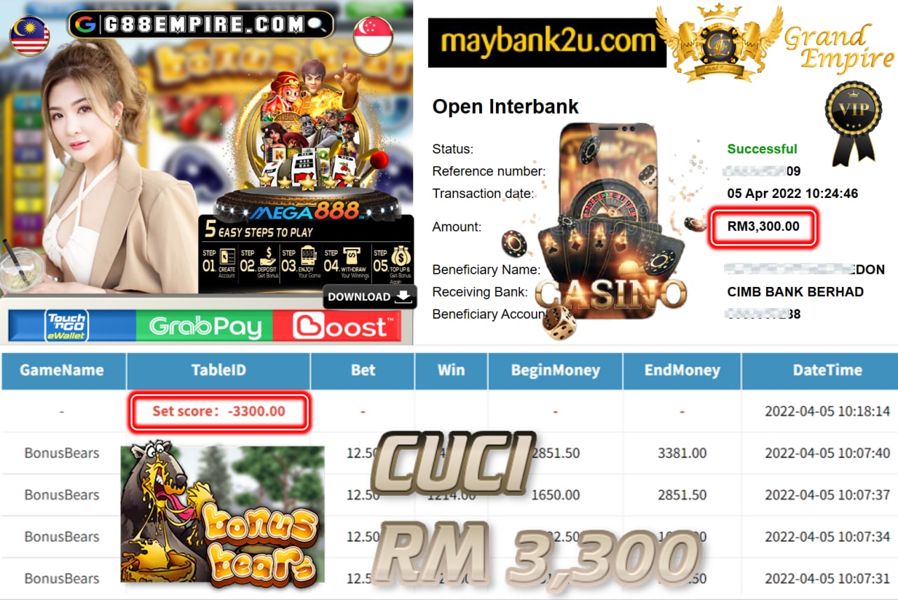 MEGA888 - BONUSBEARS CUCI RM3,300 !!!