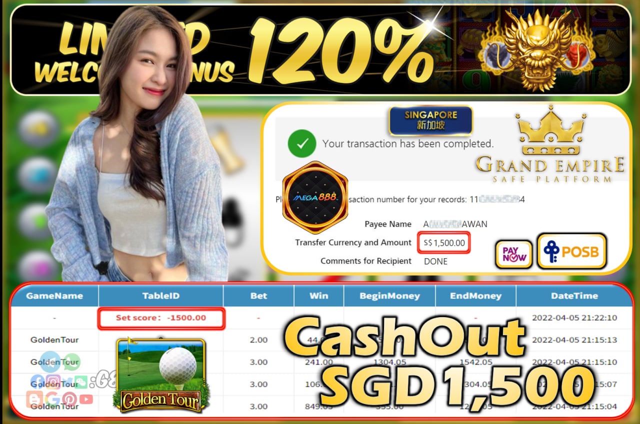 MEGA888 - GOLDENTOUR CASHOUT SGD1500!!!